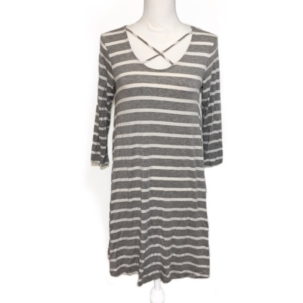 CLEARANCE New Heather Gray White Striped Strappy Loose Dress